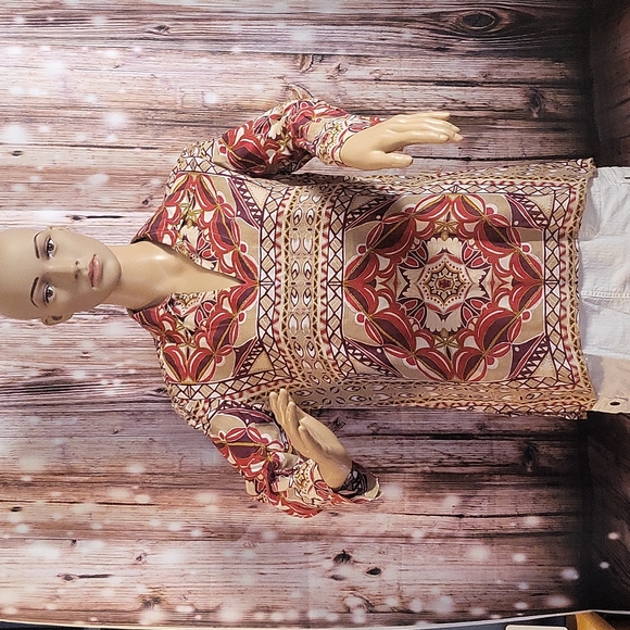 Talbots Tops - Talbots Women's Long-sleeved Printed V-Neck Silk and Linen Blouse Size 8